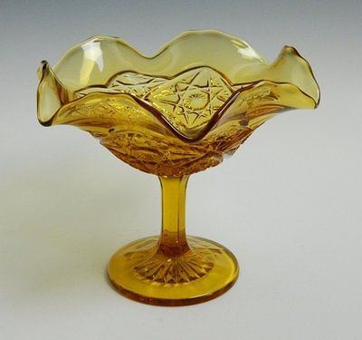 EAPG VINTAGE PRESSED GLASS AMBER BROWN GLASS COMPOTE PEDESTAL CANDY 
