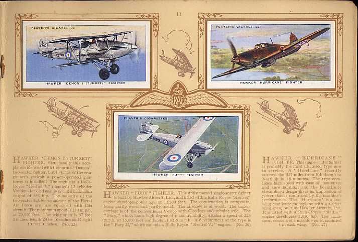 Tobacco Card Album & Cards, John Player, RAF AIRCRAFT, Aeroplane, 1938