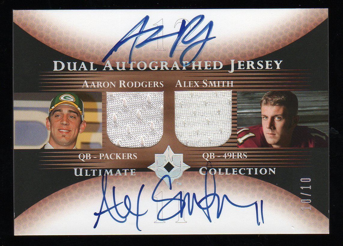 AARON RODGERS ALEX SMITH 2005 ULTIMATE DUAL AUTO JERSEY 10 10 PACKERS 