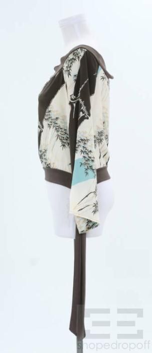 Alice Trixie Cream Brown Bamboo Print Silk Top Size M