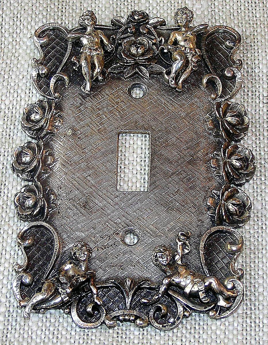 VINTAGE Silver Tone Metal Wall Electric Switch Plate Cover with 
