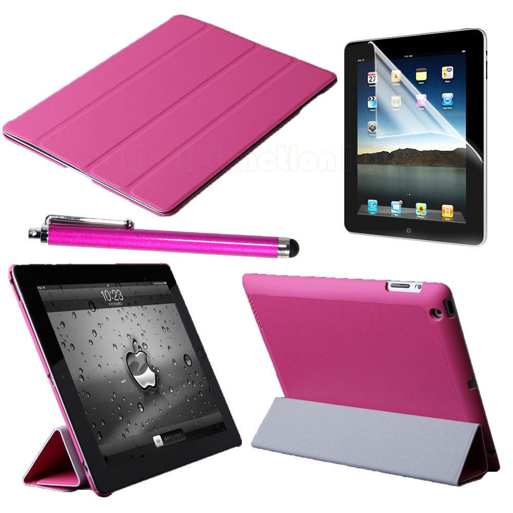 Pink Magnetic Smart Cover Stand Case For Apple iPad 3rd 2 + Protector 