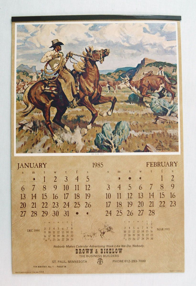 Vintage 1985 2013 Arthur R Mitchell Western Calendar 1 Matches 2013 