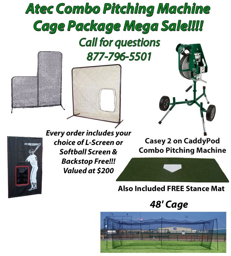 ATEC Casey 2 Combo Pitching Machine 48x12x12 Batting Cage Mega Package 