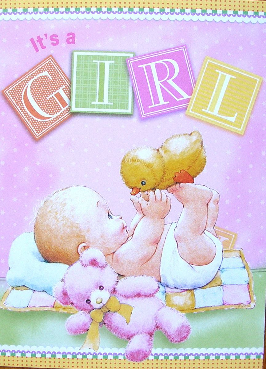   Morehead New Baby Girl Congratulations Teddy Bear Chick Greeting Card