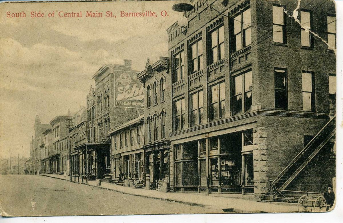 Barnesville Ohio Downtown Street Scene Vintage Postcard Stores Schlitz 