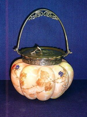 Antique Mount Washington Crown Milano Enameled Art Glass Cookie Jar Ca 