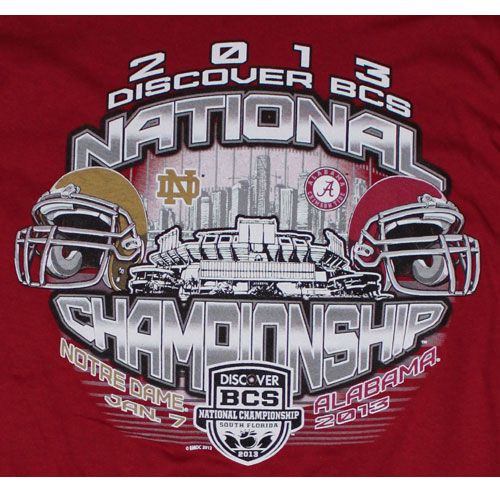 2013 Discover BCS National Championship T Shirt Alabama vs Notre Dame 