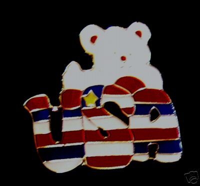 Patriotic Teddy Bear Lapel Pin USA American Flag R25B
