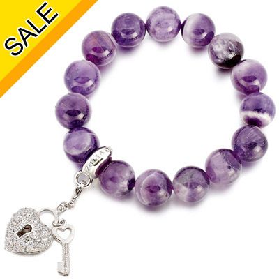   Jewelry Purple Amethyst Natural Stone Charm Beaded Bracelet Set