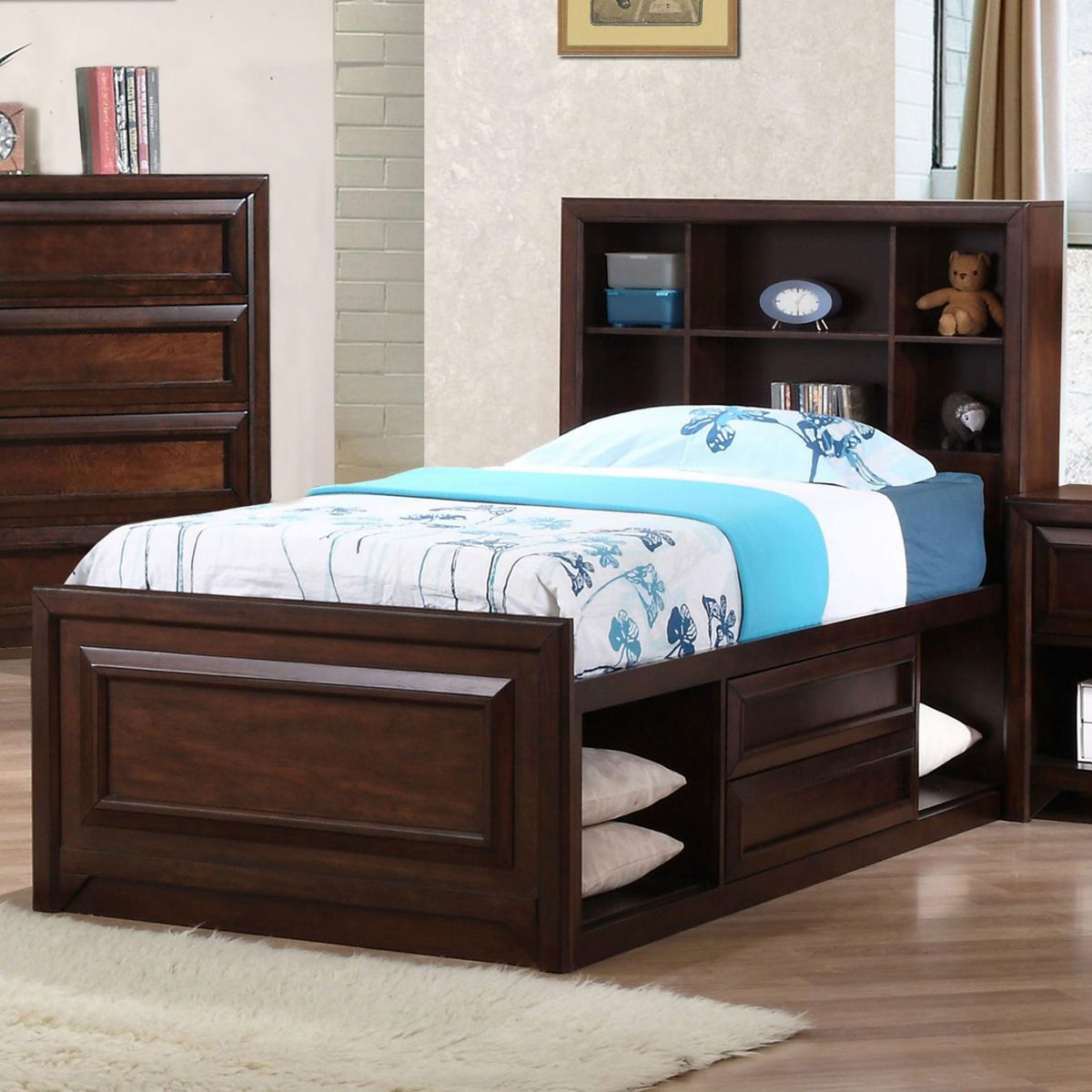   Modern Full Captains Storage Bed Youth Bedroom Furniture