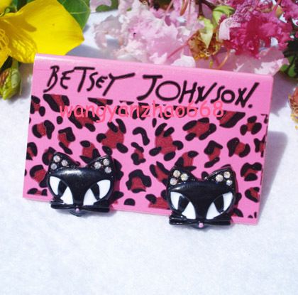 Betsey Johnson Cute Black Cat Stud Earrings