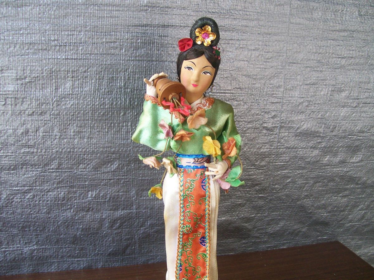 Very Unusual Asian Wooden Doll Figurine Stands on Pedestal