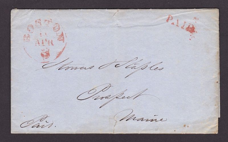 1851 Boston Stampless Folded Circular ~Great Content~ Red 3 rate pmk 