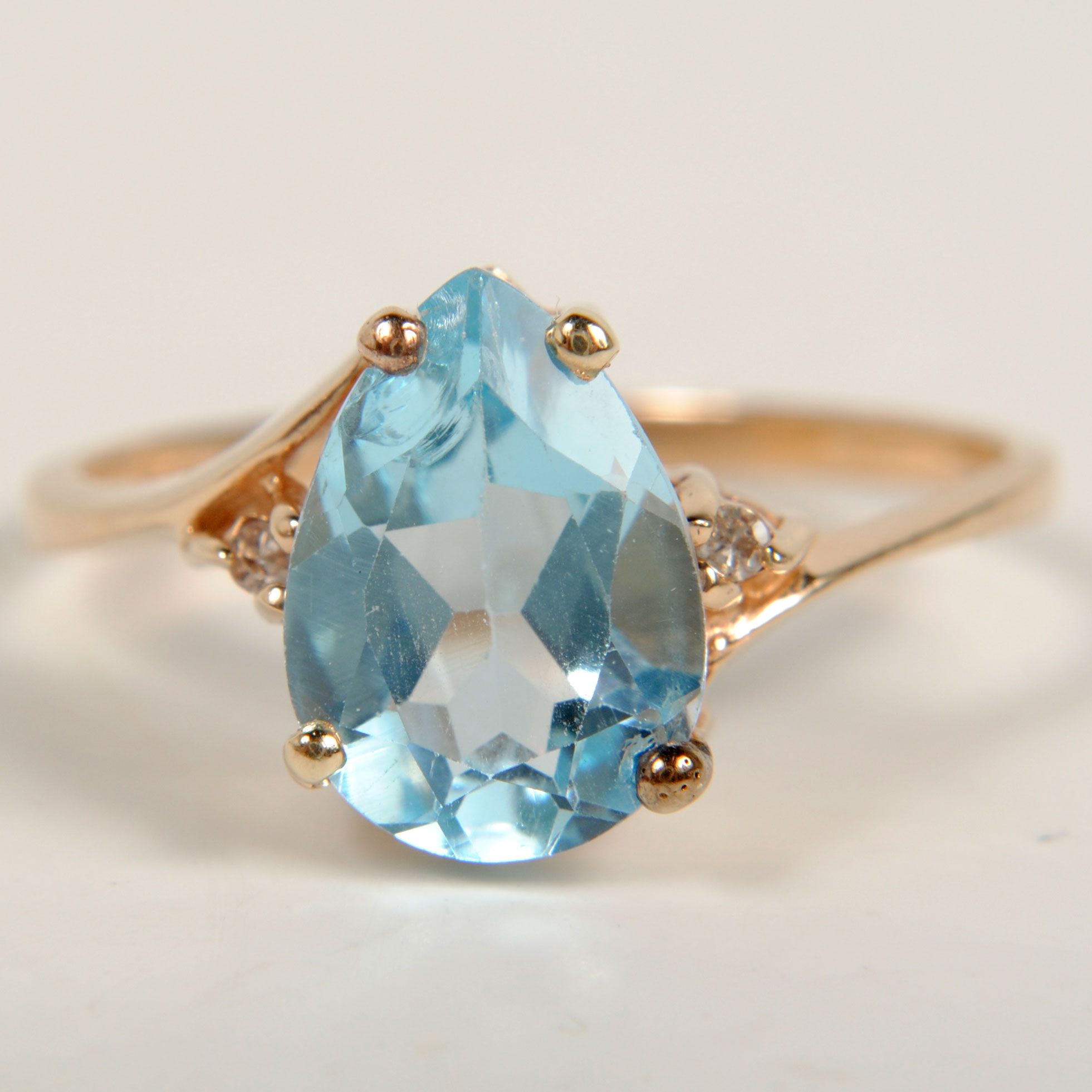 Ladies Pear Shaped Blue Topaz Diamond 10K Yellow Gold Ring Size 6 25 1 