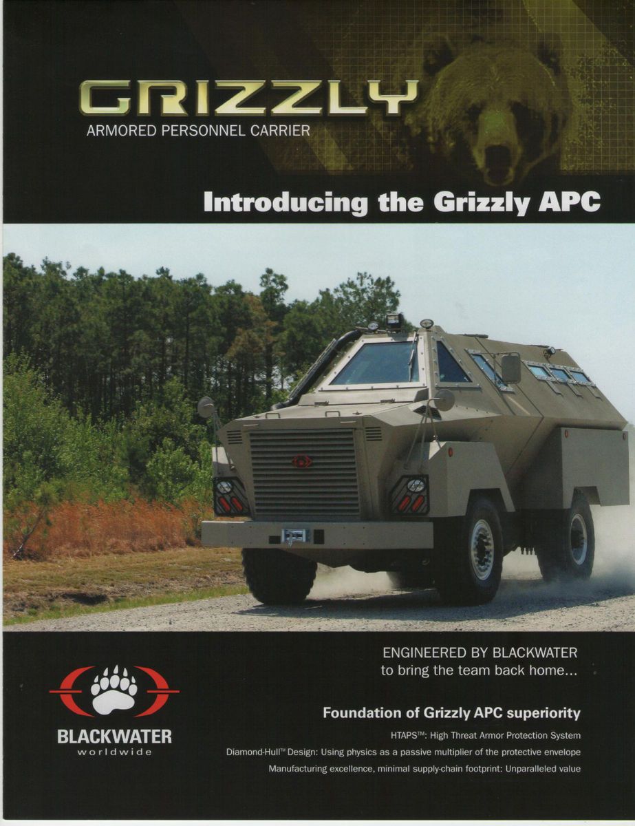 BLACKWATER GRIZZLY ARMORED PERSONNEL CARRIER MILITARY BROCHURE
