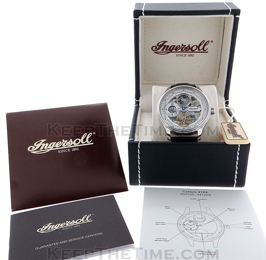 Ingersoll Boonville IN2705 Skeleton Dial Dual Time Watch IN2705WH 