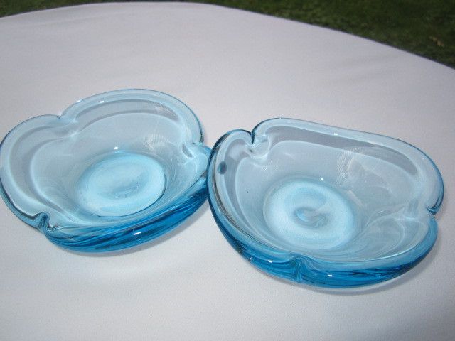 BOMBAY SAPPHIRE BLUE ART GLASS JAM BOWLS CANDLE CUP HOLDERS