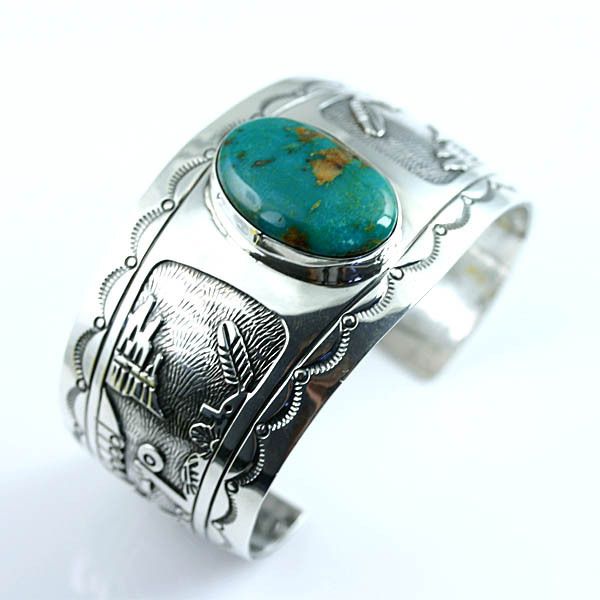 Native American Jewelry Kingman Turquoise Cuff Bracelet Charlie Bowie 