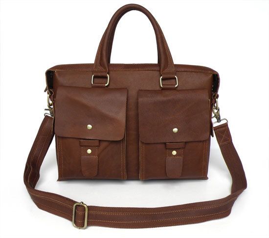 Dark Brown Leather Mens Briefcases Laptop Bag DHL