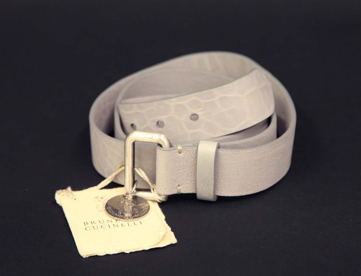 Brunello Cucinelli belt leather Gurtel Leder gray Made in ITALY size M 