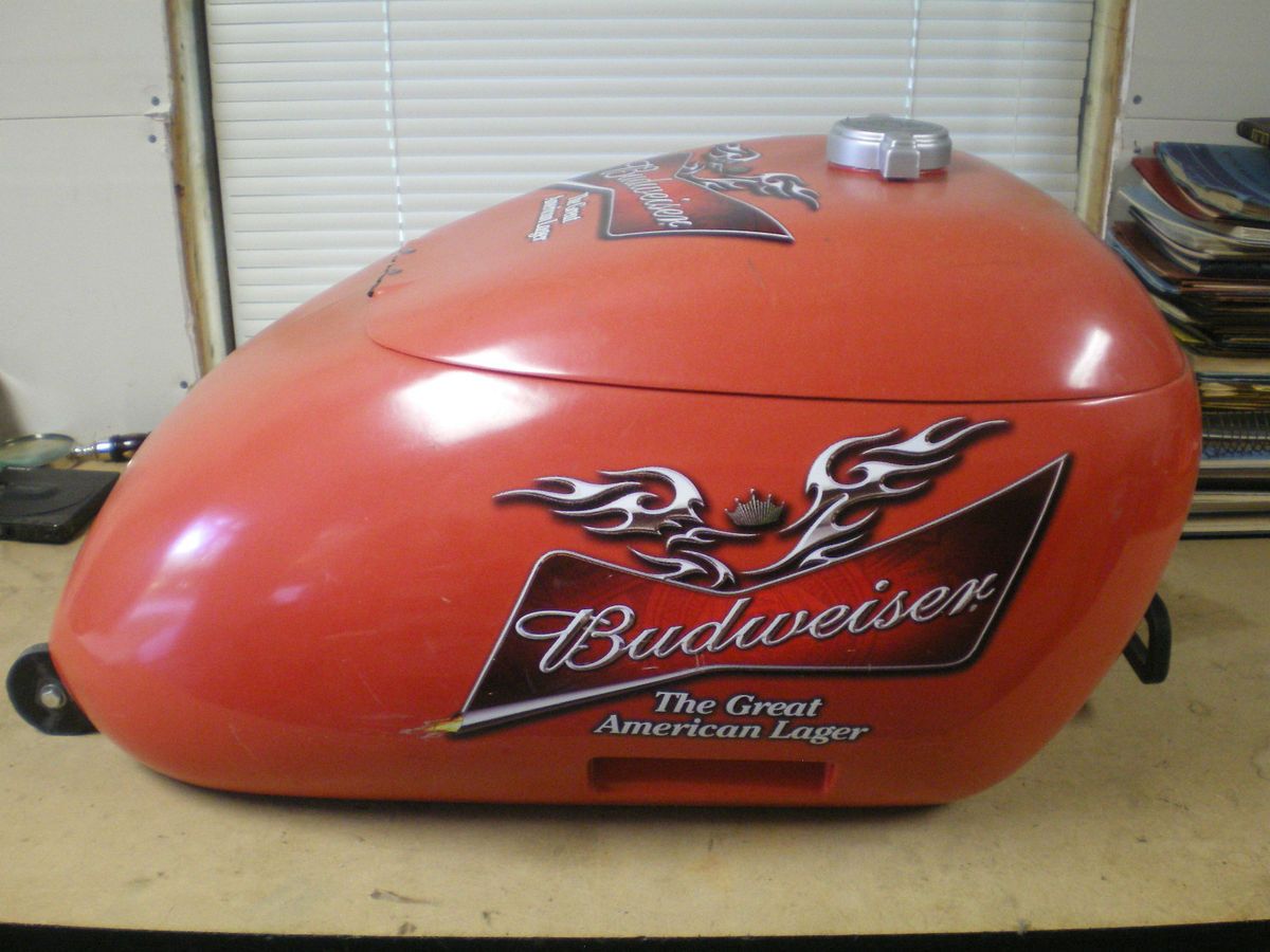 Budweiser Bud Beer Motorcycle Harley Gas Tank Style Rolling Cooler 