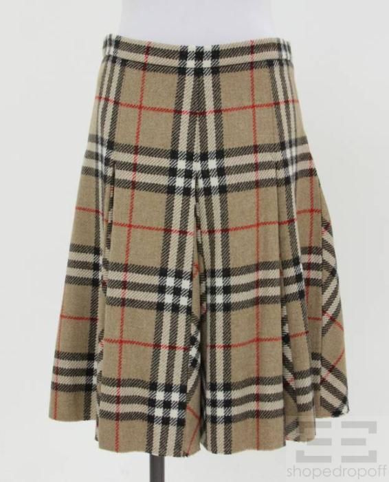 Burberry London Tan Nova Check Wool A Line Skirt Size US 6