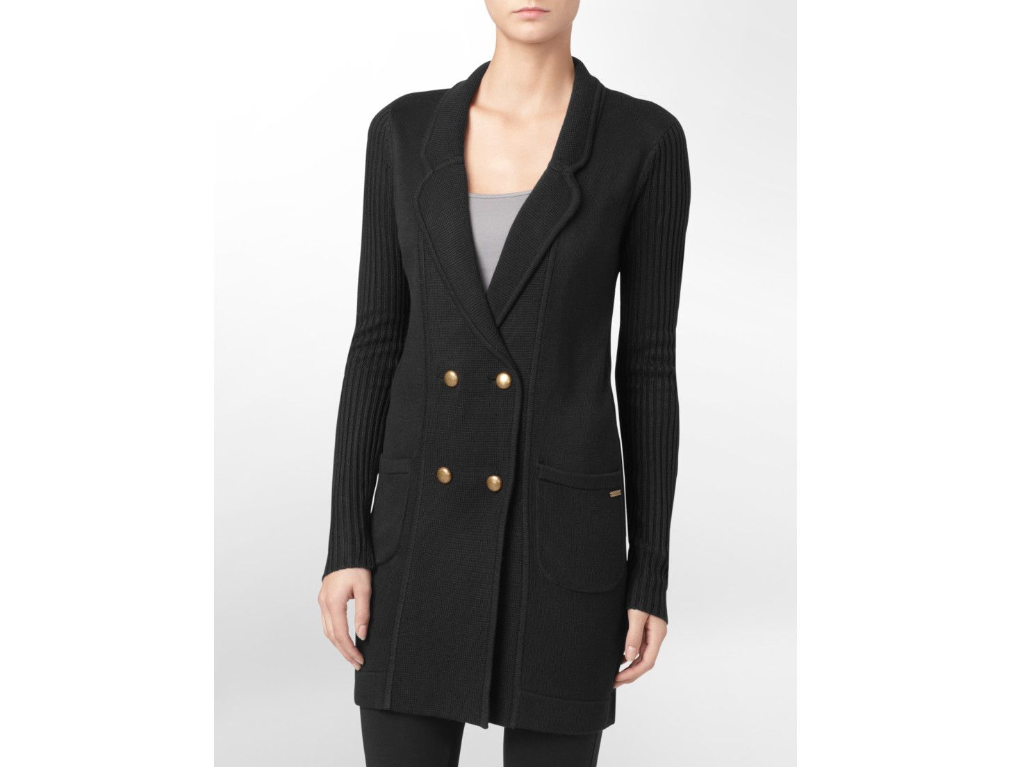 Calvin Klein Womens Double Breasted Sweater Coat