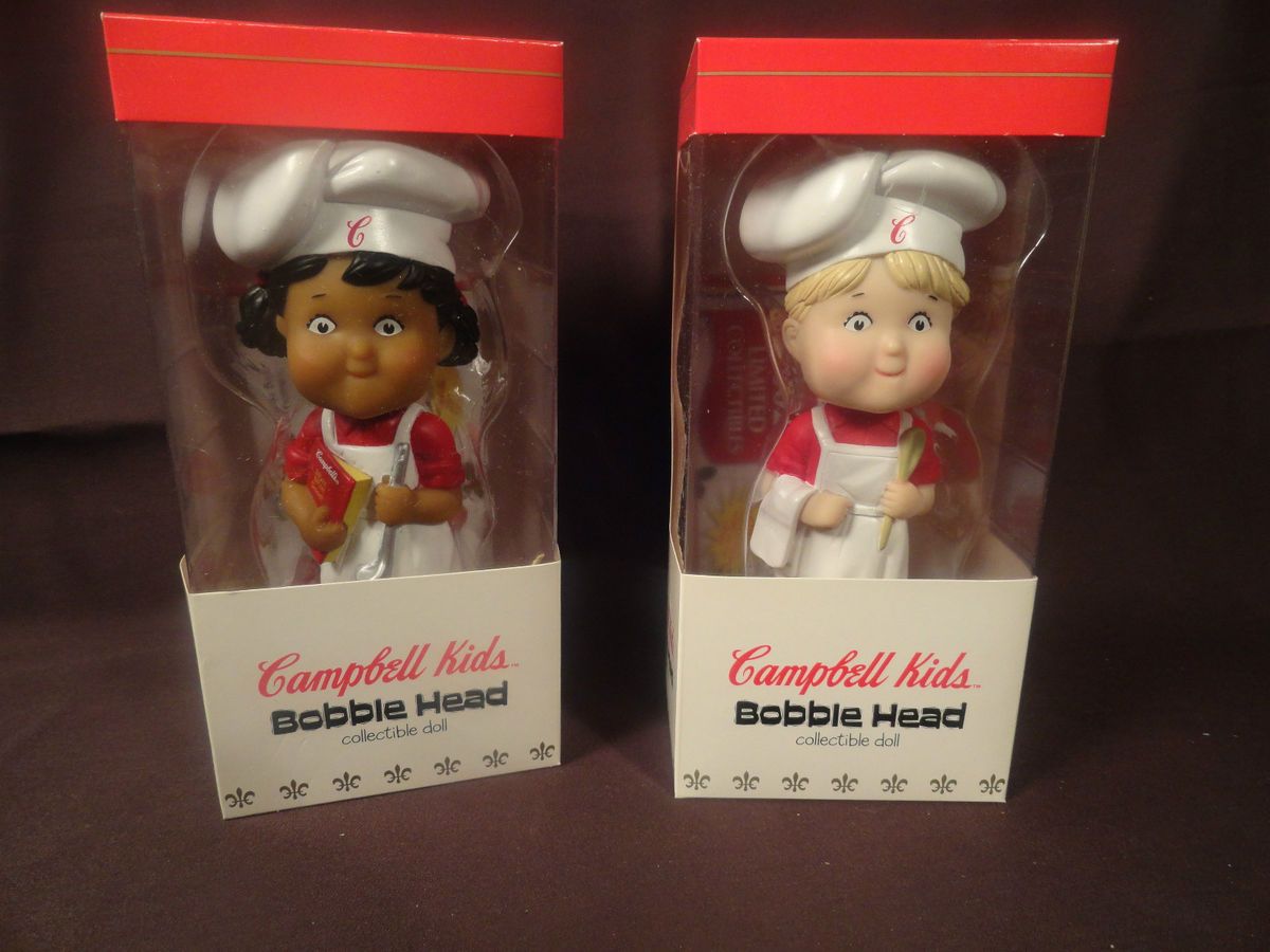 Bobble Heads Campbell Soup Kids Dolls Boy Girl in Box Collectable Doll 