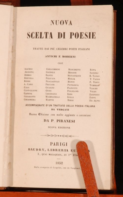 1852 Italian Poets Piranesi Dante Castiglione Tasso Gaurini