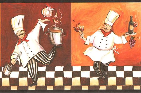 Italian Fat Chef Wallpaper Border WT1086B Cafe Kitchen Fat Chef Decor 