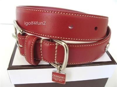 Coach Red Leather Snaphead Dog Collar with Charm L Large