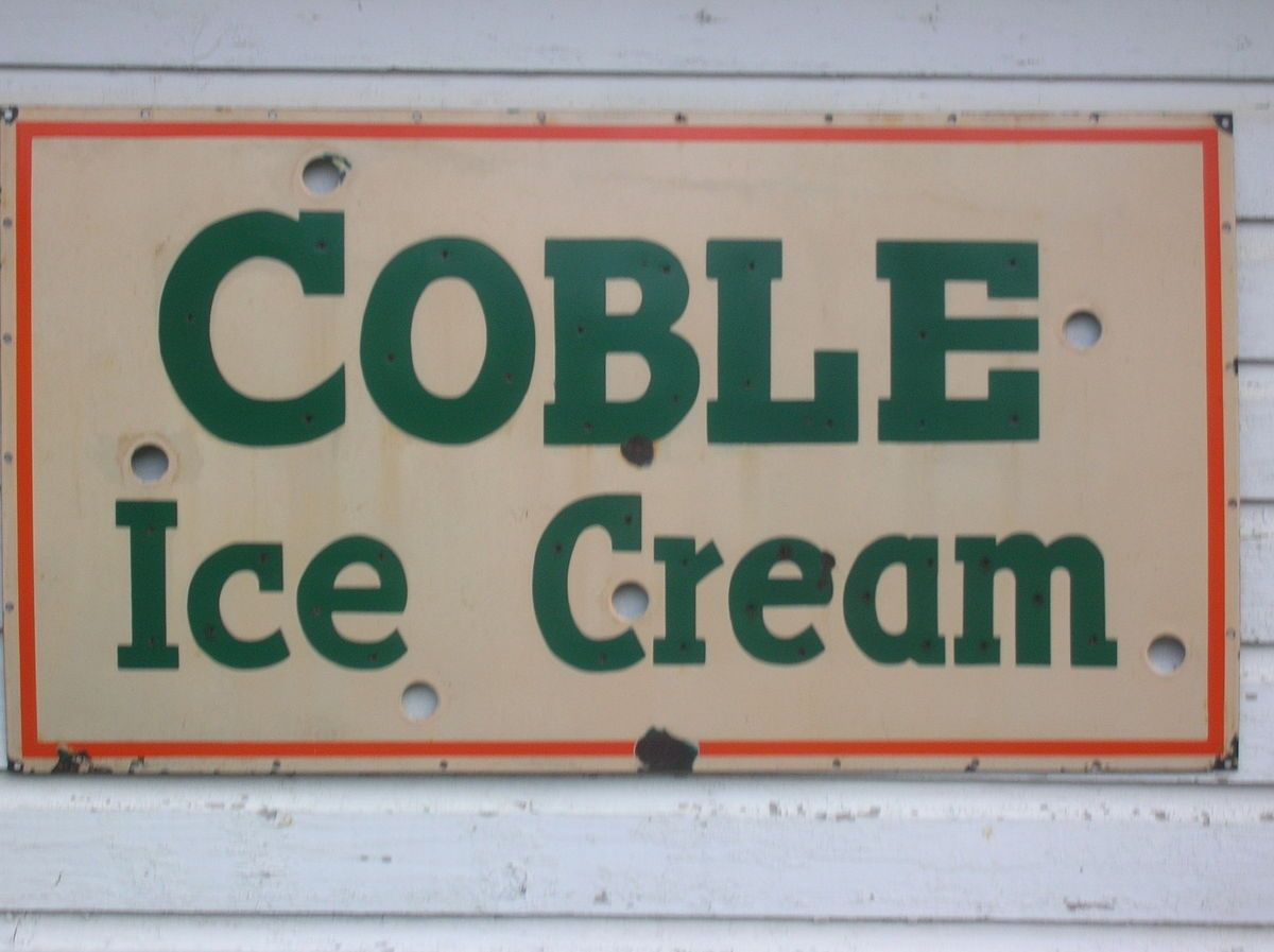 Huge Coble Ice Cream Porcelain Neon Sign 1940s Country Store Hardware