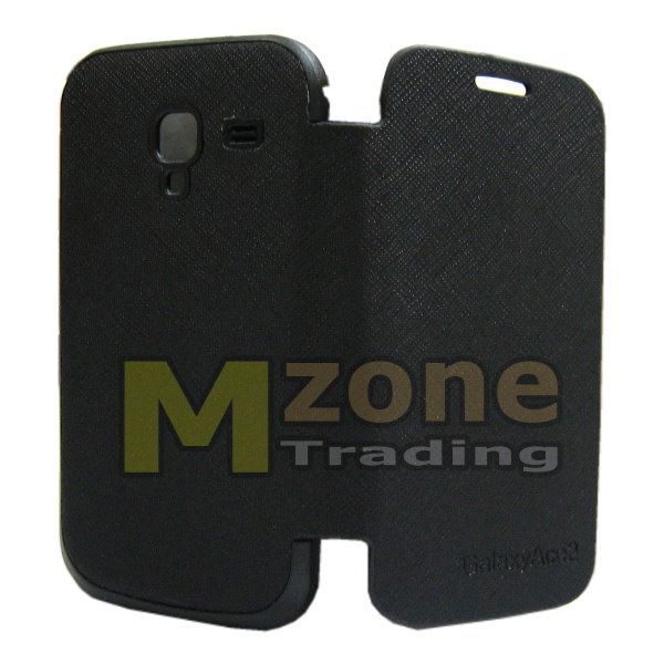 Black Battery Cover Flip Leather Case for Samsung Galaxy Ace 2 I8160