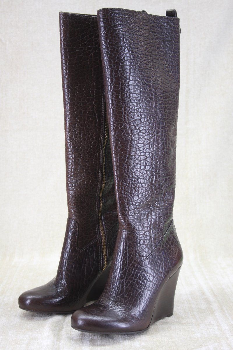 Tory Burch Dabney Daphney Embossed Leather Wedge Knee Boots 11 New