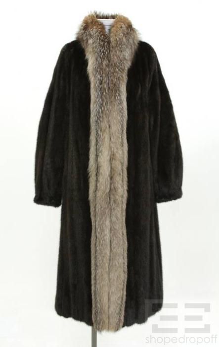 Designer Dark Brown Mink Natural Crystal Fox Fur Coat