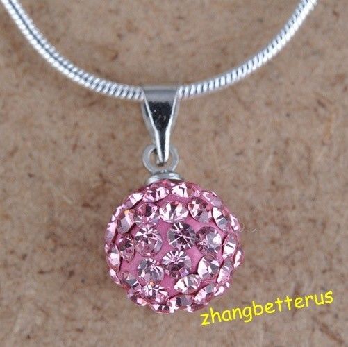 Austrian Pink Crystal Pave Disco Ball Beads Necklace Pendants Charms