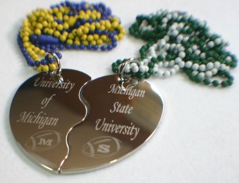 Custom Split Heart Football Pendant Necklace Pair Set