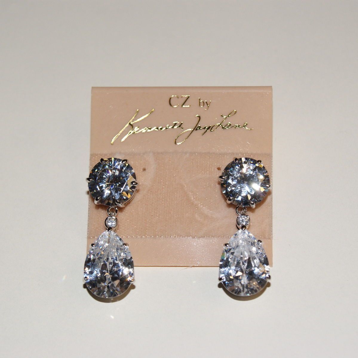 CZ by Kenneth Jay Lane CZ Tear Drop Gorgeous Pierced Earrings KE061