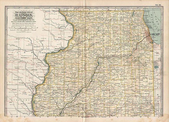 Northern Illinois Authentic Antique Map 12x16 Genuine 115 Years Old