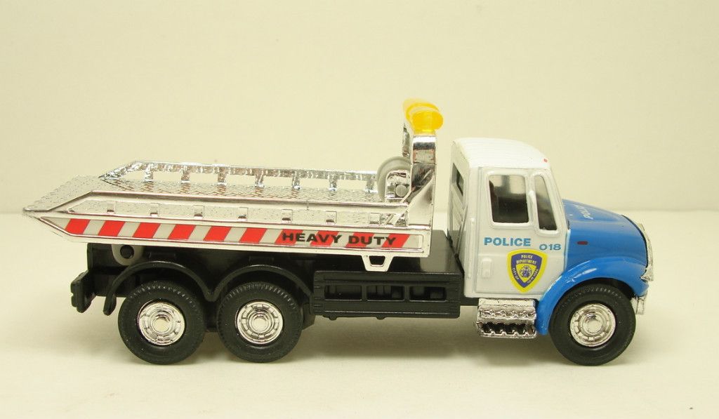  Flat Bed Rollback Police Tow Truck Diecast 5 5 Model Blue