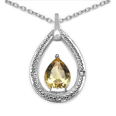 70 Ct Citrine Diamond Pear Pendant in Silver
