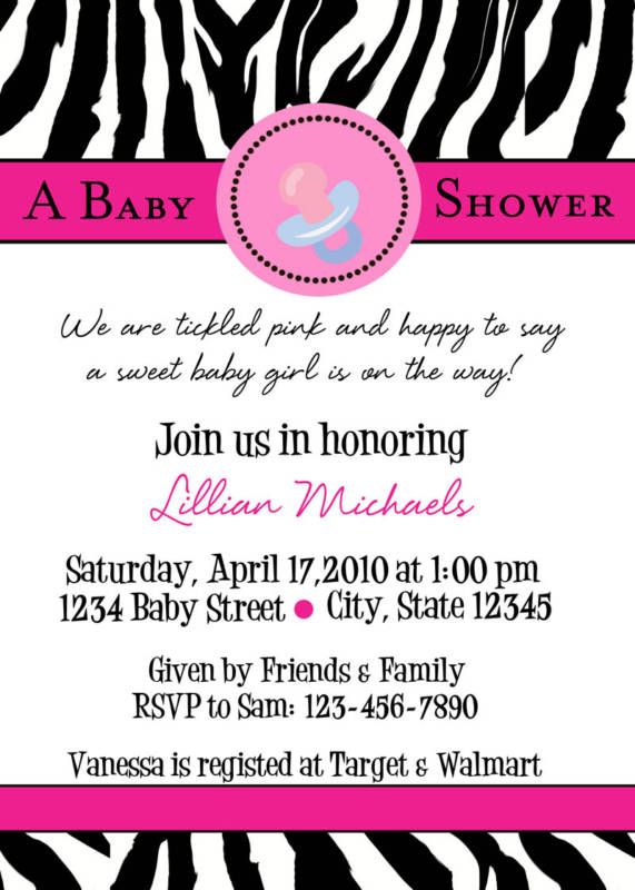 Zebra Animal Print Pink Baby Shower Party Invitations