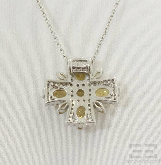  Ripka Sterling Silver Diamond Citrine Cross Pendant Necklace