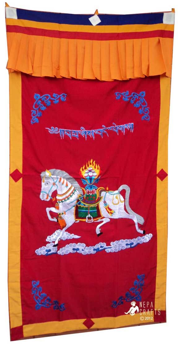   WindHorse Embroidery Tibetan Buddhist SpunSilk Door Curtain NEPAL