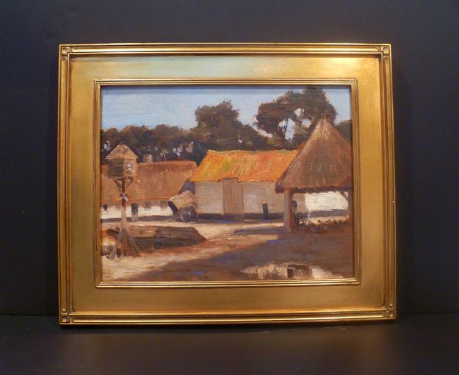 french farmyard etaples france 1909 original oil on cancas panelboard