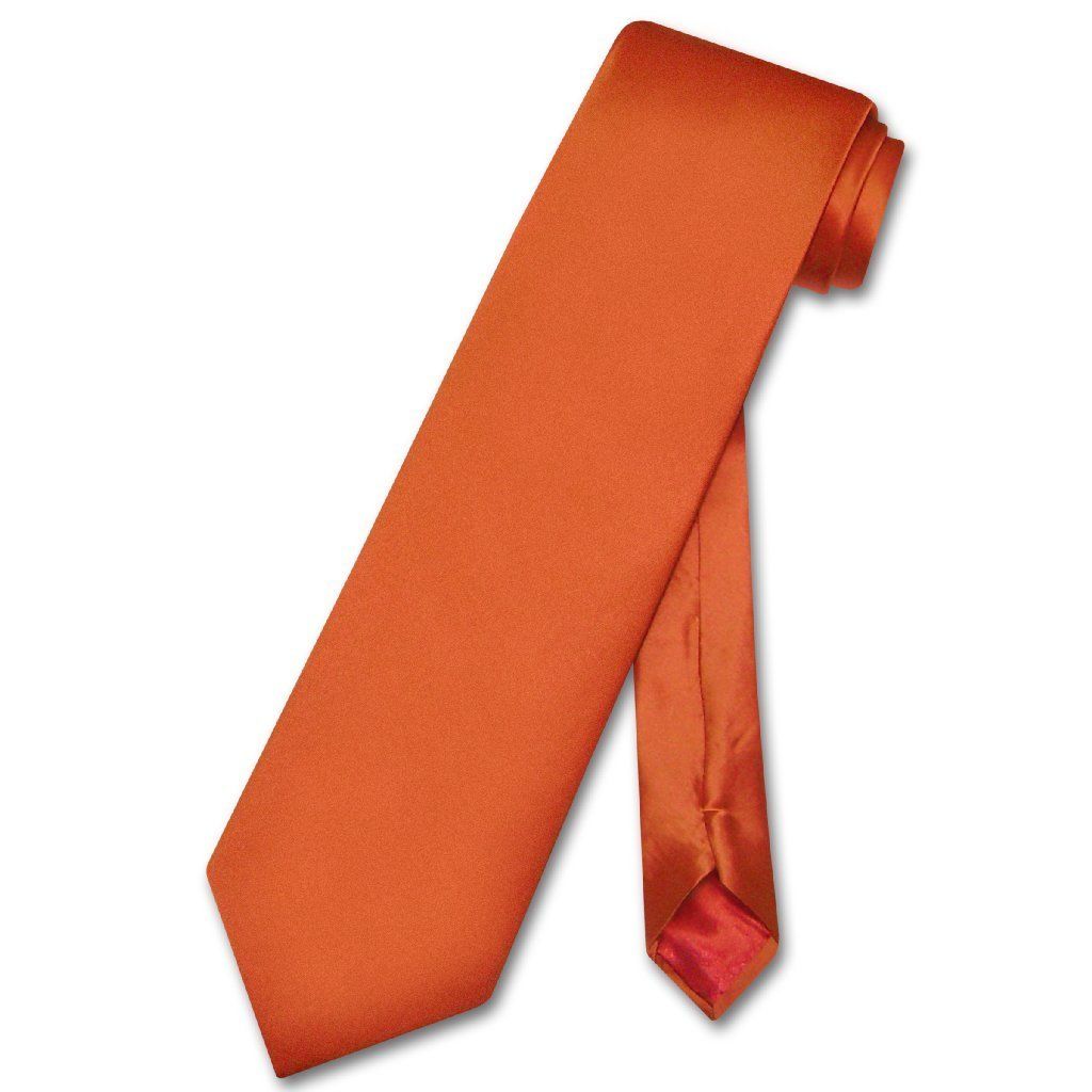  Silk Necktie Extra Long Solid Burnt Orange Mens XL Neck Tie