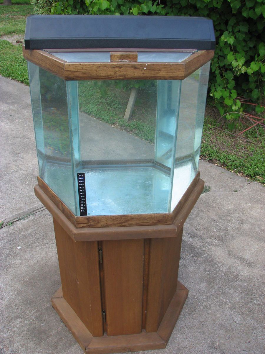 Approx 15 Gallon Hexagon Oceanic Aquarium Fish Tank Wood Cabinet W