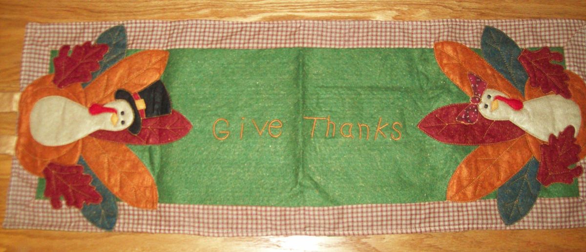 31 Turkey Table Runner Give Thanks Thanksgiving Decoration Embroidered