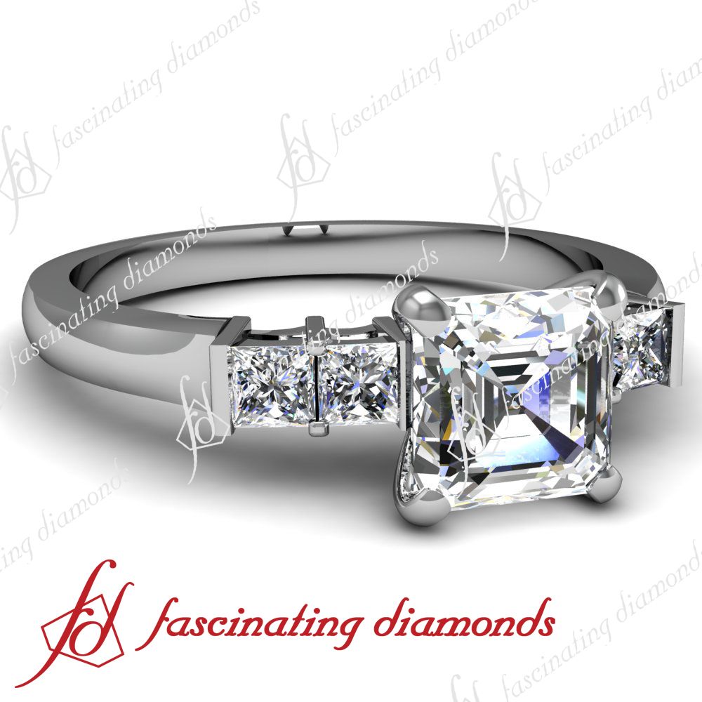  Set Asscher Cut Four Stone Diamond Engagement Ring F Color SI1